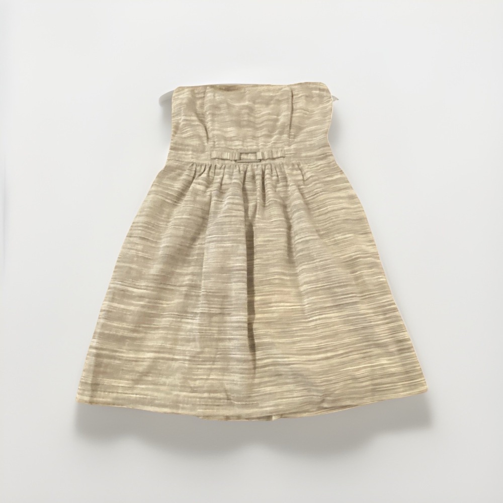 Banana Republic Women's Strapless Dress Striped Brown Linen Marled Sz 12 Pleats